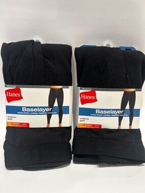 Hanes Baselayer Stretch Pant Black set of two Stretch Medium wicking technology